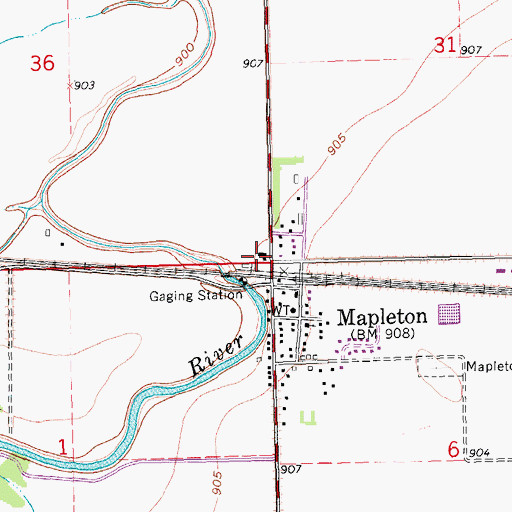 Topographic Map of City of Mapleton, ND