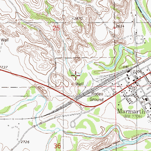Topographic Map of City of Marmarth, ND