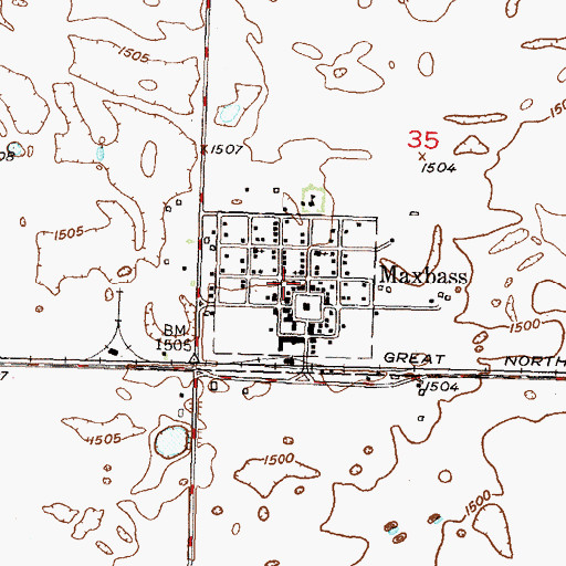 Topographic Map of City of Maxbass, ND