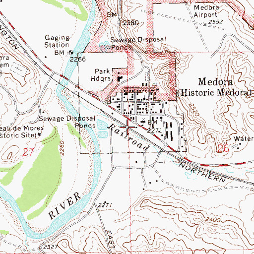 Topographic Map of City of Medora, ND