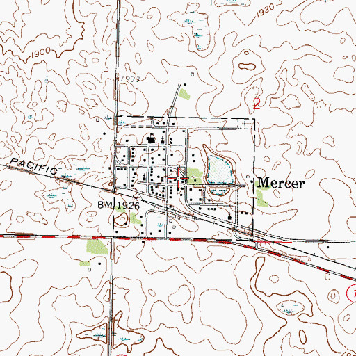 Topographic Map of City of Mercer, ND