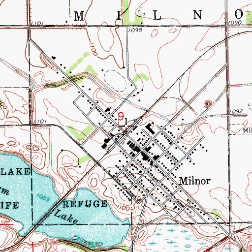 Topographic Map of City of Milnor, ND