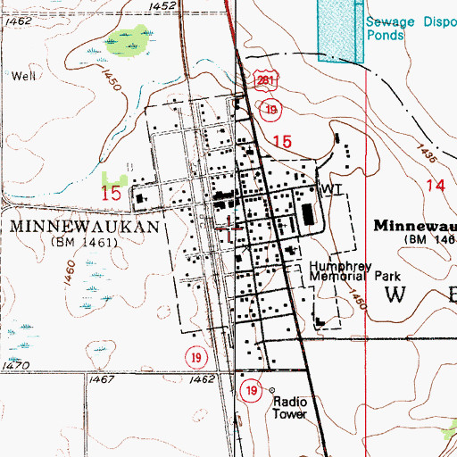 Topographic Map of City of Minnewaukan, ND