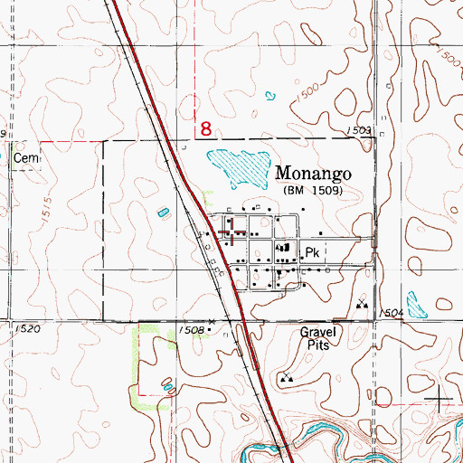 Topographic Map of City of Monango, ND