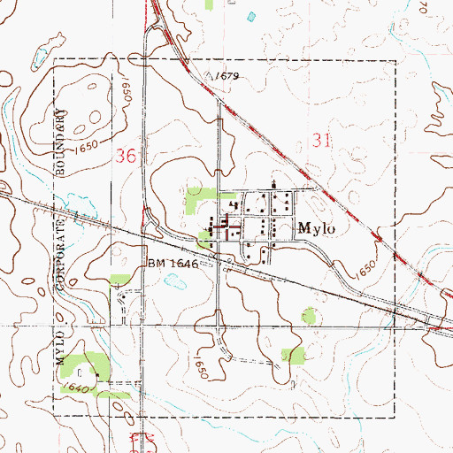 Topographic Map of City of Mylo, ND