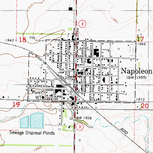Topographic Map of City of Napoleon, ND