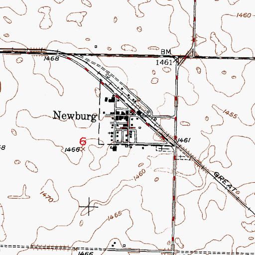 Topographic Map of City of Newburg, ND