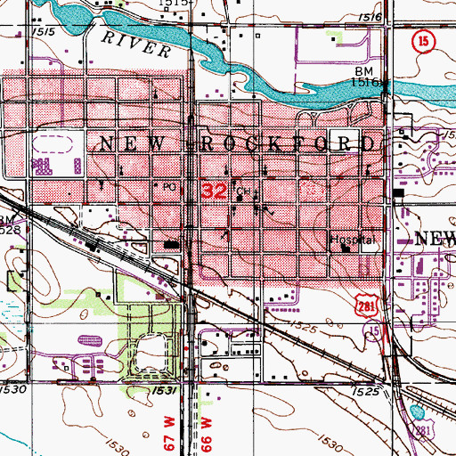 Topographic Map of City of New Rockford, ND
