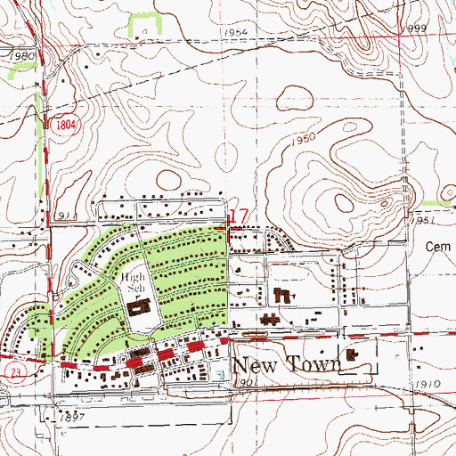 Topographic Map of City of New Town, ND