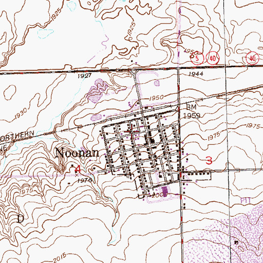 Topographic Map of City of Noonan, ND