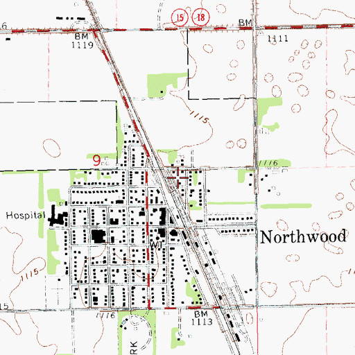 Topographic Map of City of Northwood, ND