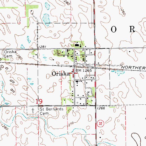 Topographic Map of City of Oriska, ND