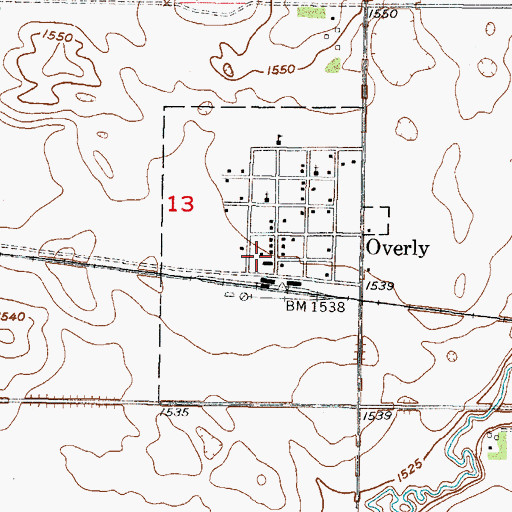 Topographic Map of City of Overly, ND