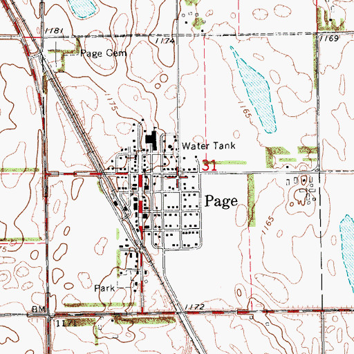 Topographic Map of City of Page, ND