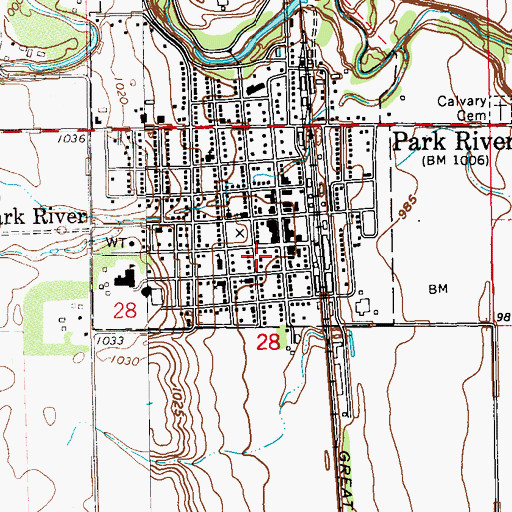 Topographic Map of City of Park River, ND