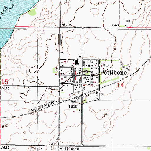 Topographic Map of City of Pettibone, ND