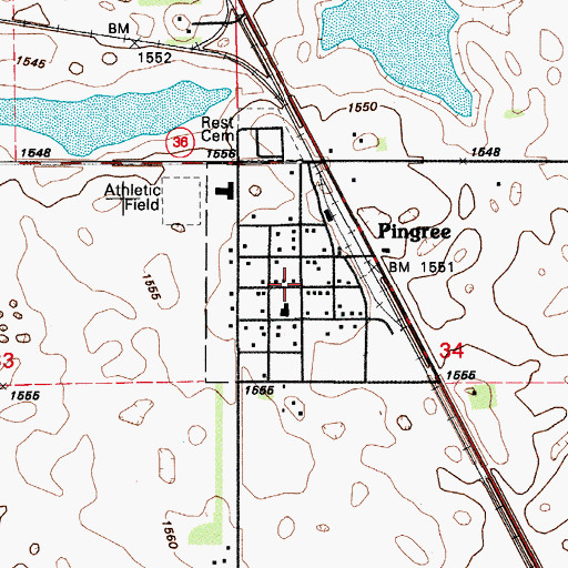 Topographic Map of City of Pingree, ND