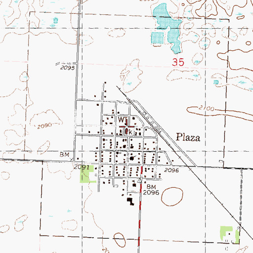 Topographic Map of City of Plaza, ND