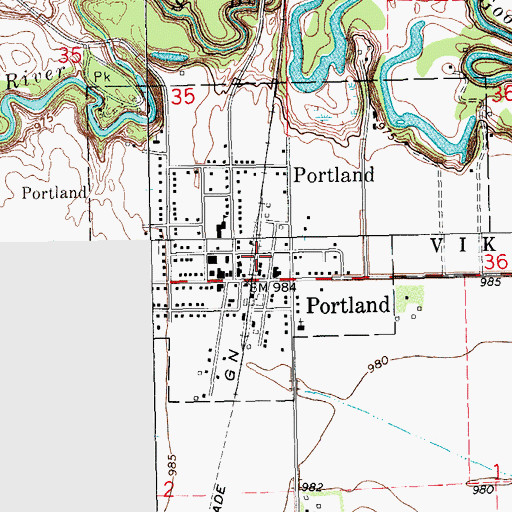 Topographic Map of City of Portland, ND
