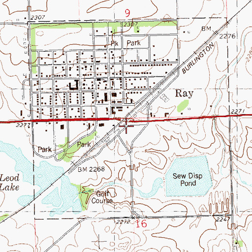 Topographic Map of City of Ray, ND