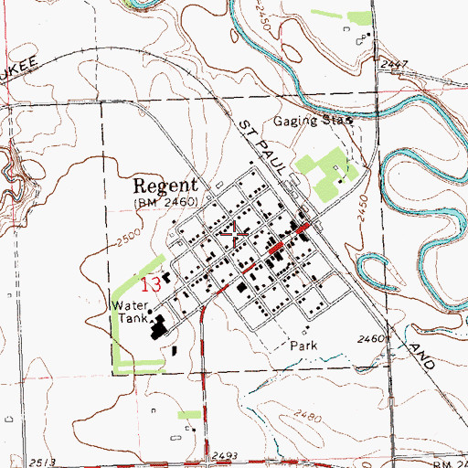 Topographic Map of City of Regent, ND