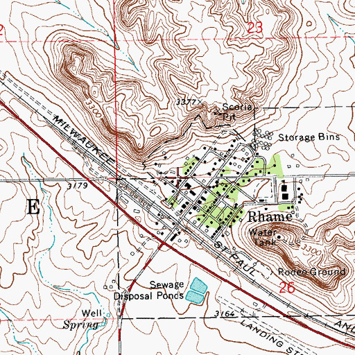 Topographic Map of City of Rhame, ND