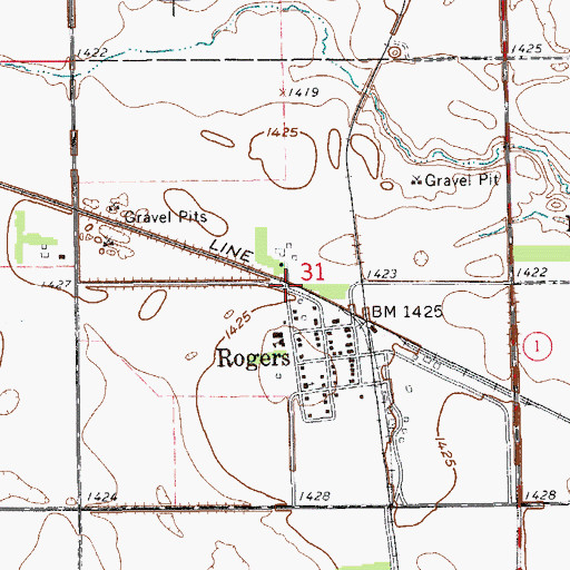 Topographic Map of City of Rogers, ND