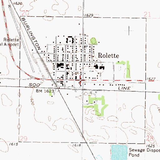 Topographic Map of City of Rolette, ND