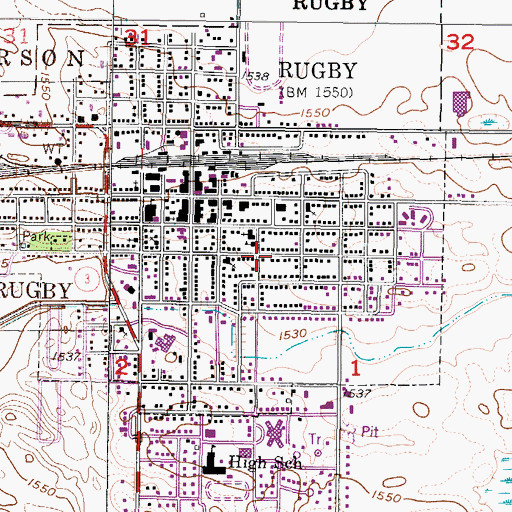 Topographic Map of City of Rugby, ND