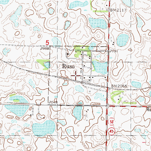 Topographic Map of City of Ruso, ND