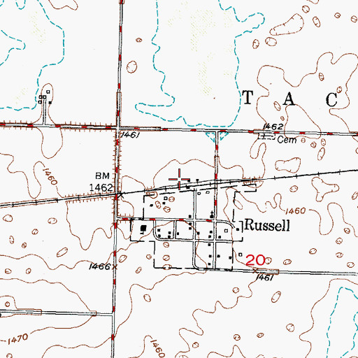 Topographic Map of City of Russell (historical), ND