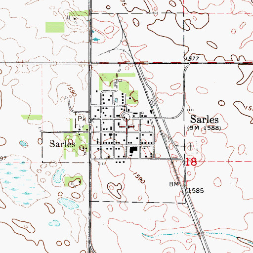 Topographic Map of City of Sarles, ND