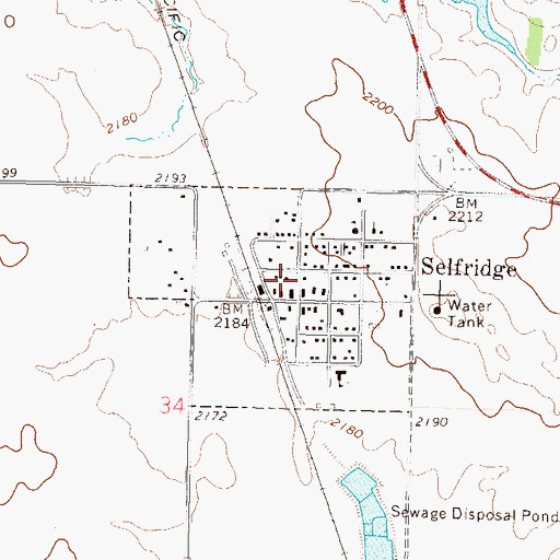 Topographic Map of City of Selfridge, ND