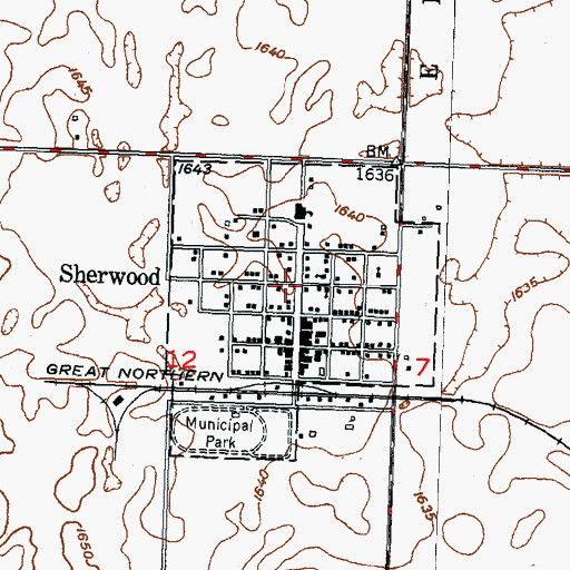 Topographic Map of City of Sherwood, ND