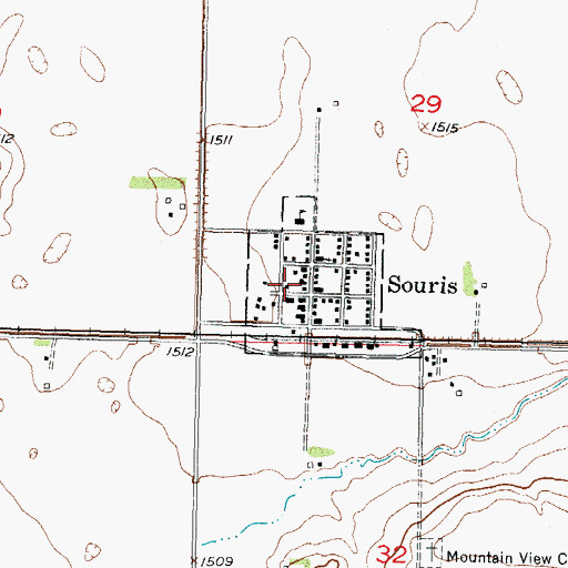 Topographic Map of City of Souris, ND