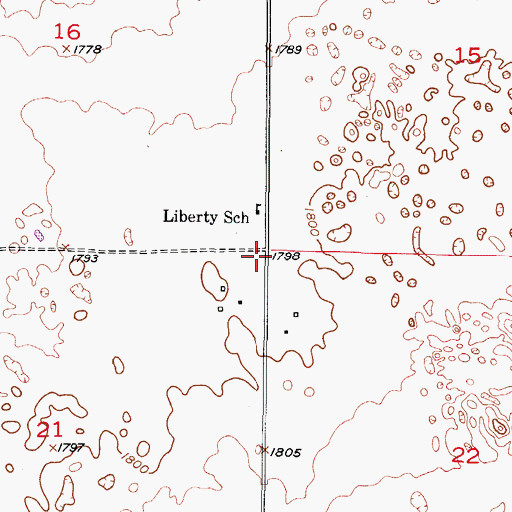Topographic Map of Unorganized Territory of Liberty, ND