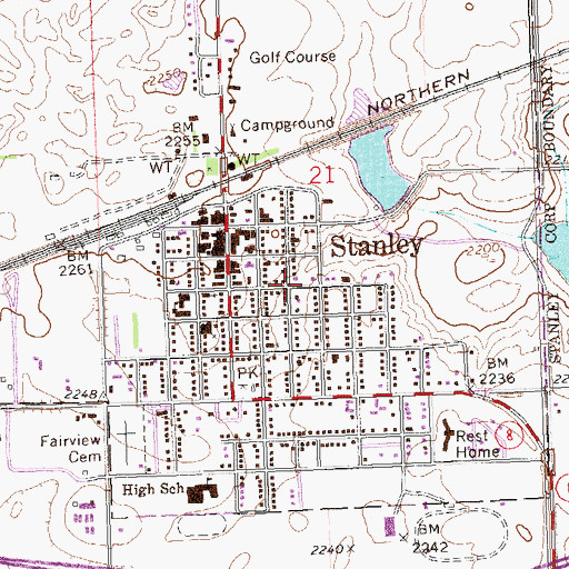 Topographic Map of City of Stanley, ND