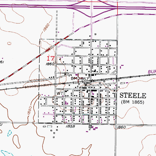 Topographic Map of City of Steele, ND