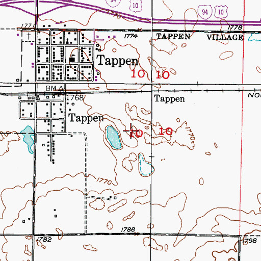 Topographic Map of City of Tappen, ND