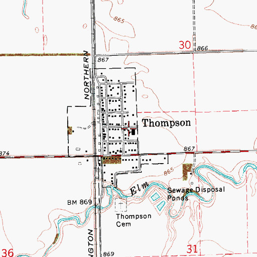 Topographic Map of City of Thompson, ND