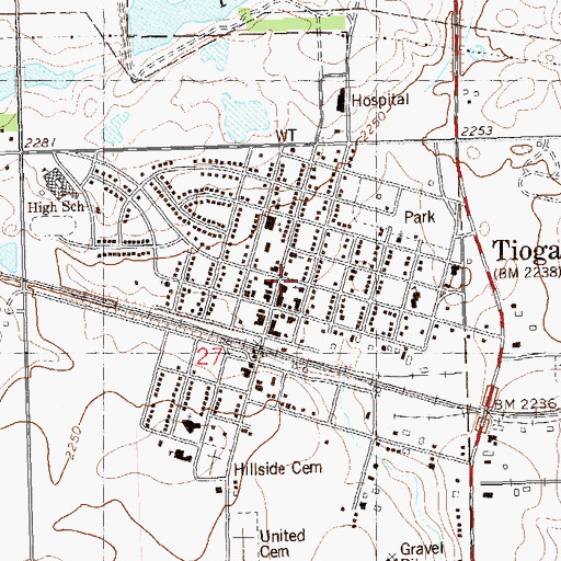 Topographic Map of City of Tioga, ND