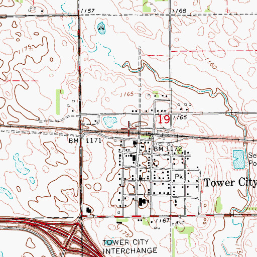 Topographic Map of City of Tower City, ND