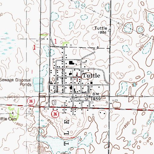 Topographic Map of City of Tuttle, ND