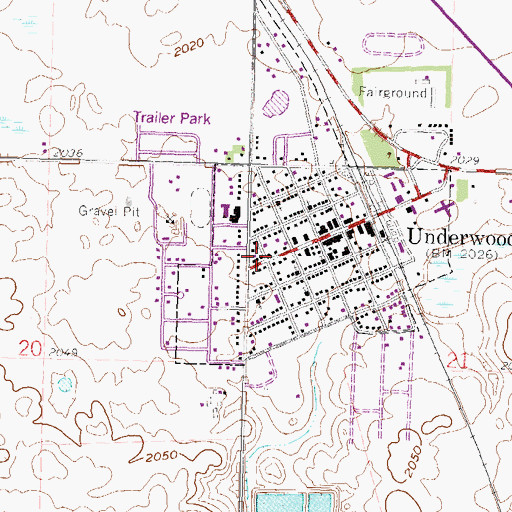 Topographic Map of City of Underwood, ND