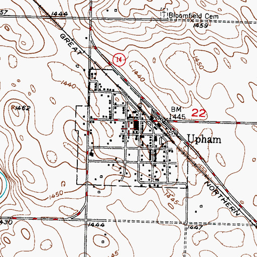 Topographic Map of City of Upham, ND