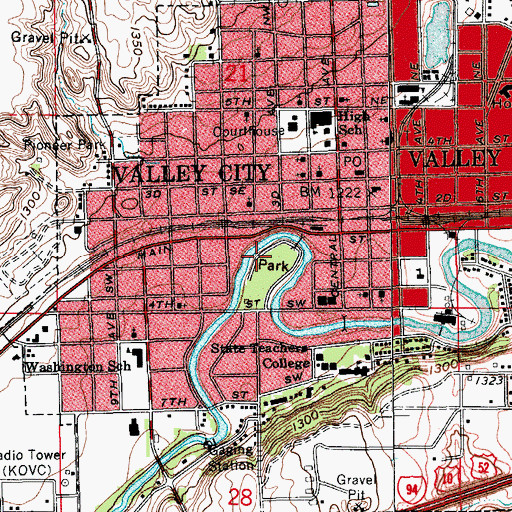 Topographic Map of City of Valley City, ND