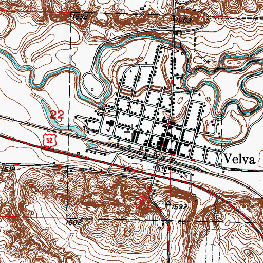 Topographic Map of City of Velva, ND