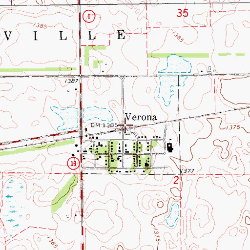 Topographic Map of City of Verona, ND
