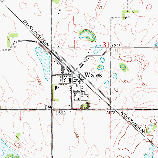 Topographic Map of City of Wales, ND