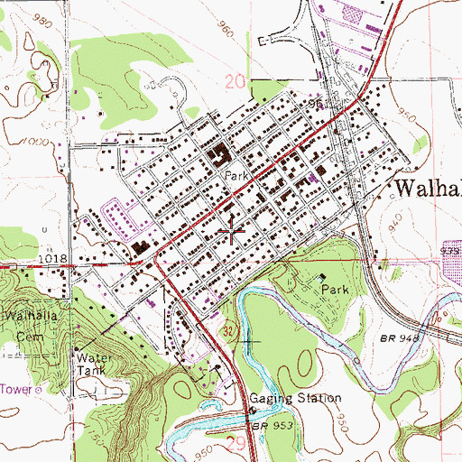 Topographic Map of City of Walhalla, ND